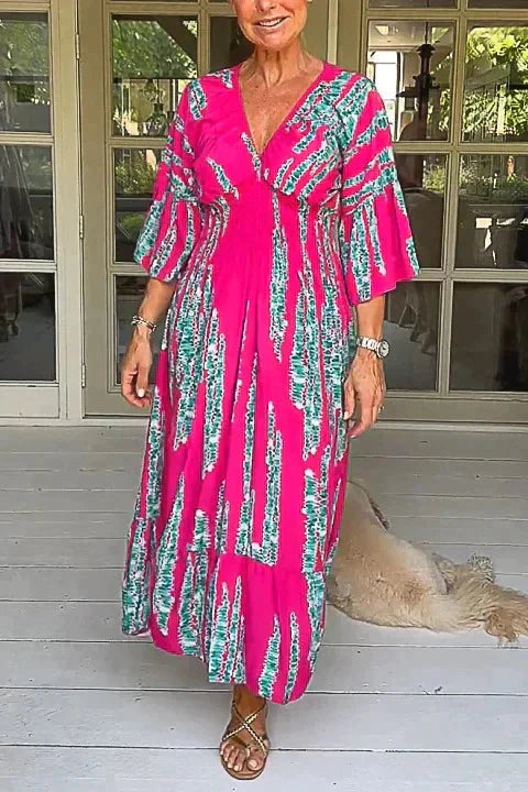🌸Mejor vendido🌸 Vestido a media pierna con estampado retro de manga 3/4