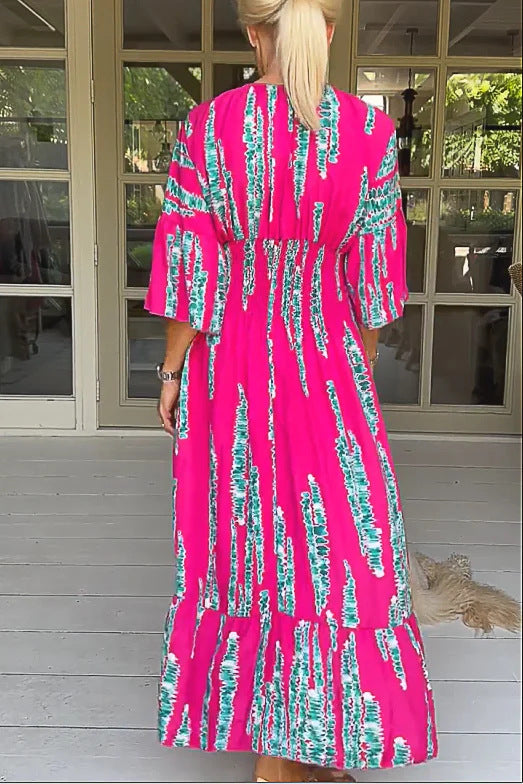 🌸Mejor vendido🌸 Vestido a media pierna con estampado retro de manga 3/4