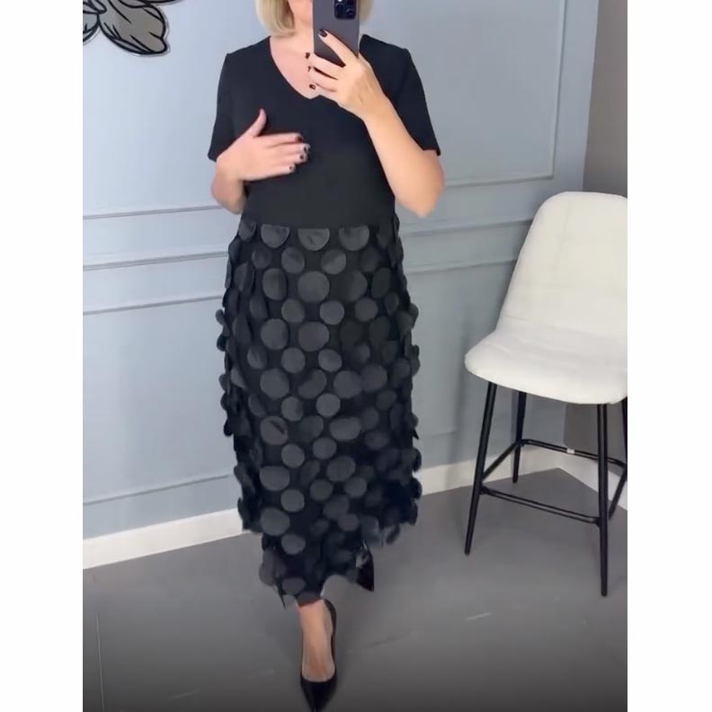 Conjunto de 2 piezas de vestido negro elegante con escote en V y prendas exteriores irregulares para mujer