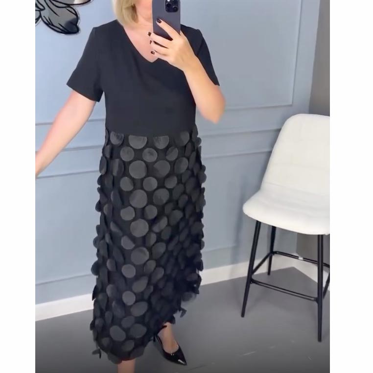 Conjunto de 2 piezas de vestido negro elegante con escote en V y prendas exteriores irregulares para mujer