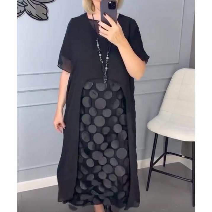Conjunto de 2 piezas de vestido negro elegante con escote en V y prendas exteriores irregulares para mujer