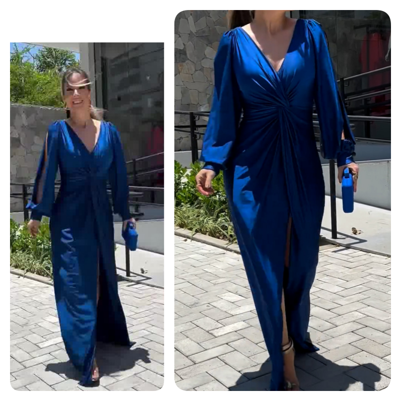 Vestido Largo de Color Sólido Brillante para Mujer