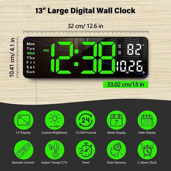 📢📢50% OFF !! ⏰16" Large Digital Clock with Temperature, Date, Auto DST, Night Light, Auto Brightness Dimmer