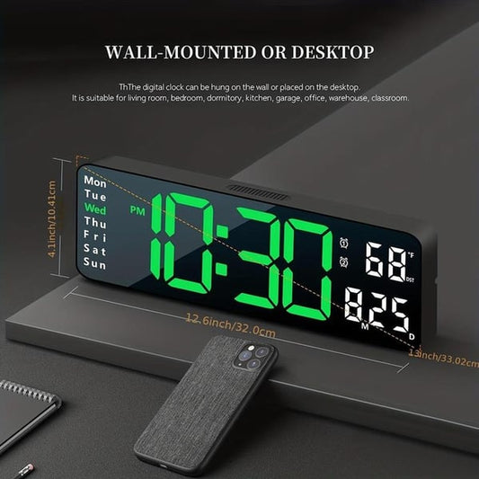 📢📢50% DESCUENTO!! ⏰Reloj Digital Grande de 16" con Temperatura, Fecha, Luz Nocturna y Brillo Automático