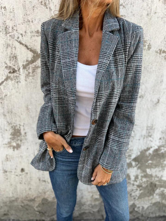 🍂Traje pequeño de cuadros de cuadros con cuello de solapa de otoño para ✈️mujer COMPRA 2 ENVÍOS✈️ GRATIS
