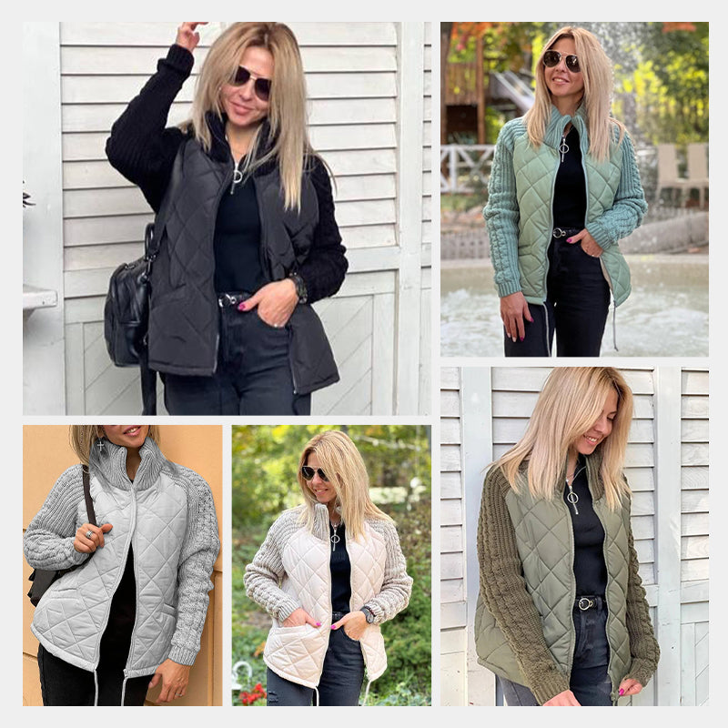 🔥 Chaqueta Voluminosa de Tejido a Punto con Piezas Acolchadas para Mujer, Nueva 2025