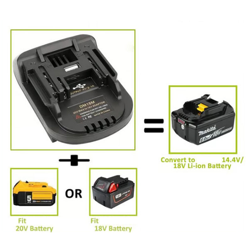 🔋 ¡COMPRA 3 LLEVA 4! ⚡ Adaptador para Batería de Litio 18V - Compatible con Herramientas de Múltiples Marcas, Mayor Autonomía y Ligero 🛠️📦