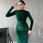 Vestido Ajustado de Manga Larga de Color Sólido para Mujer