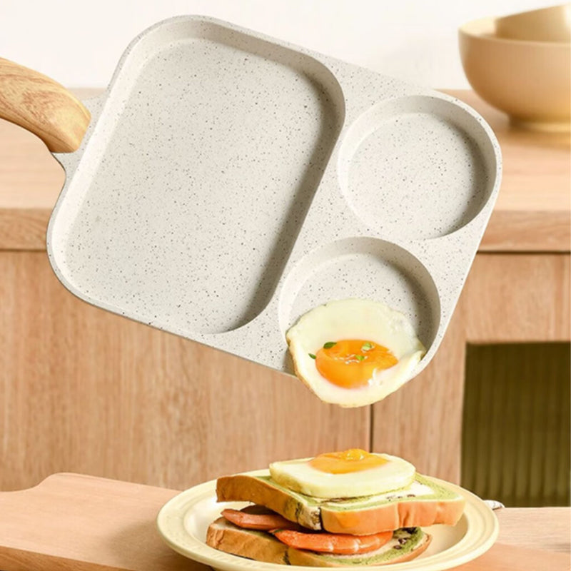 Sartén antiadherente de 3 compartimentos para cocinar 3 alimentos a la vez