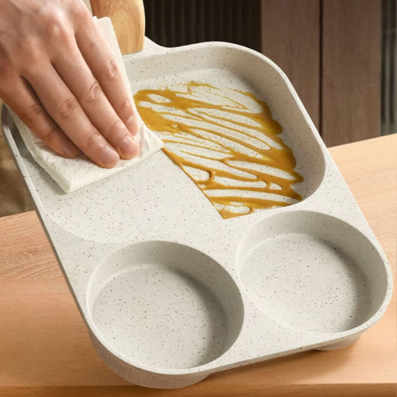 Sartén antiadherente de 3 compartimentos para cocinar 3 alimentos a la vez