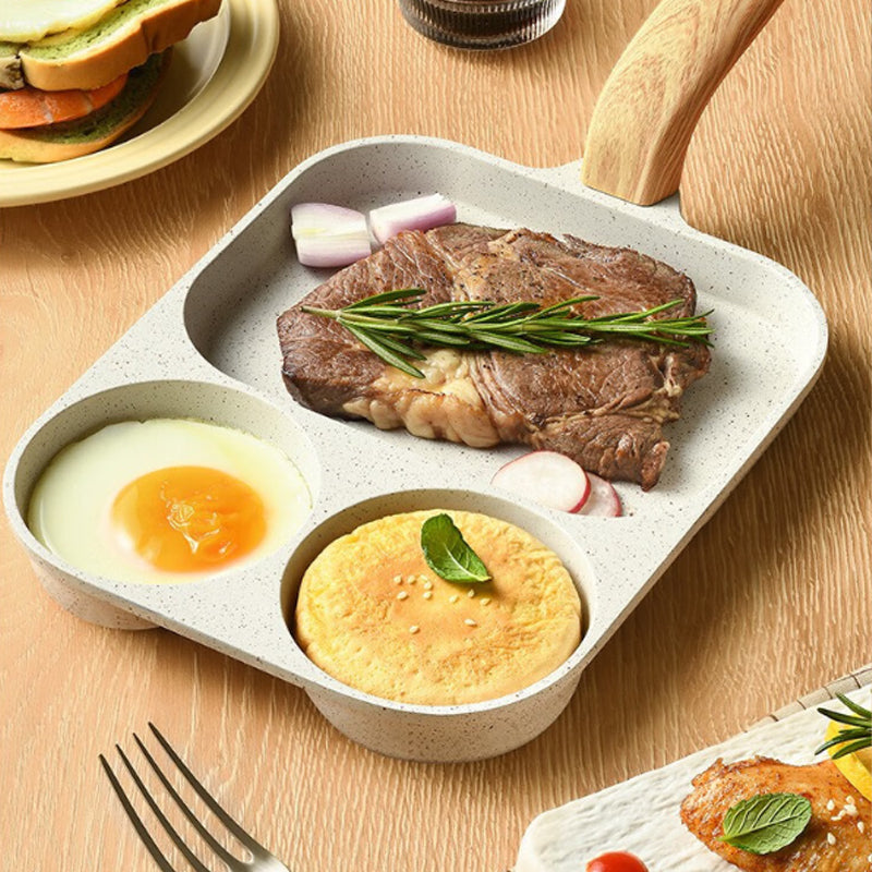 Sartén antiadherente de 3 compartimentos para cocinar 3 alimentos a la vez