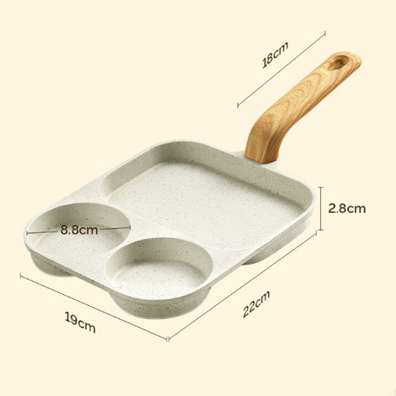 Sartén antiadherente de 3 compartimentos para cocinar 3 alimentos a la vez