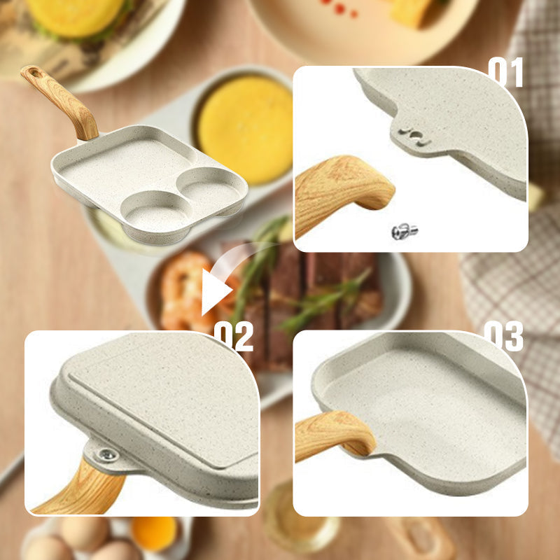 Sartén antiadherente de 3 compartimentos para cocinar 3 alimentos a la vez