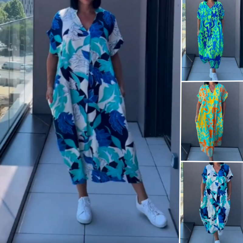 ✨Vestido casual elegante de mujer con estampado y cuello en V (🔥50% DESCUENTO)