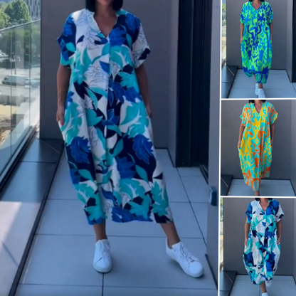 ✨Vestido casual elegante de mujer con estampado y cuello en V (🔥50% DESCUENTO)