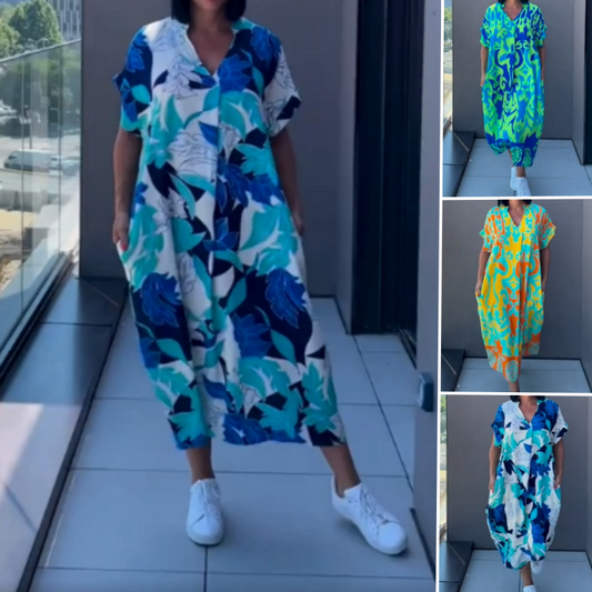 ✨Vestido casual elegante de mujer con estampado y cuello en V (🔥50% DESCUENTO)
