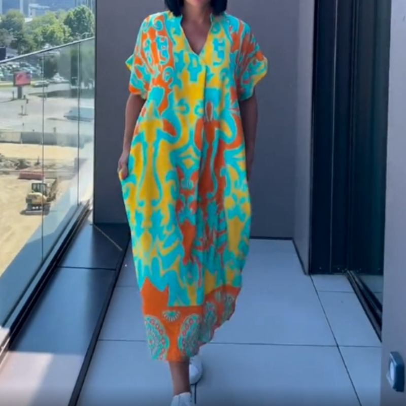 ✨Vestido casual elegante de mujer con estampado y cuello en V (🔥50% DESCUENTO)