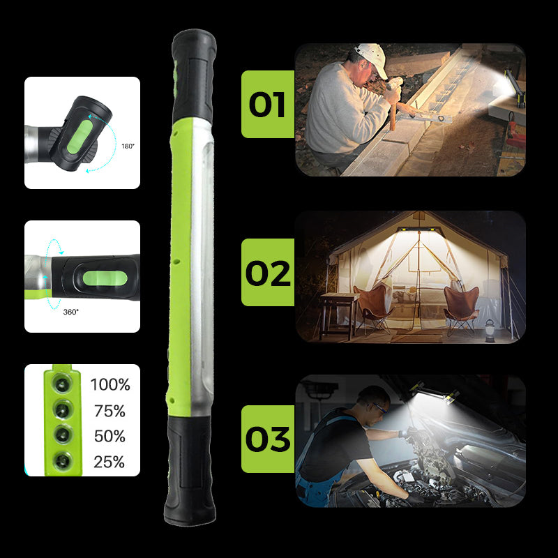 🛠️⚡ Luz de trabajo LED recargable con gancho – ¡50% de descuento! 3 modos, batería doble de 2600 mAh, más de 3 horas de autonomía: resistente y portátil.