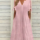 ⏰Rebajas de último día 49% de descuento💃Vestido elegante sólido cuello pico calado de mujer