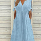 ⏰Rebajas de último día 49% de descuento💃Vestido elegante sólido cuello pico calado de mujer