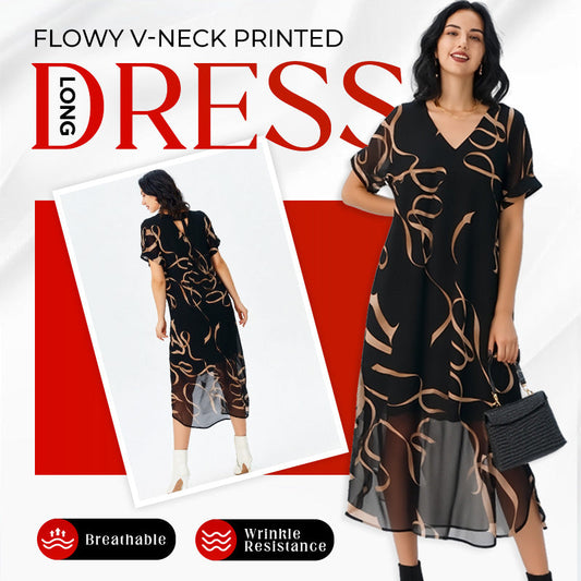 💝✨Vestido largo fluido estampado con cuello en V