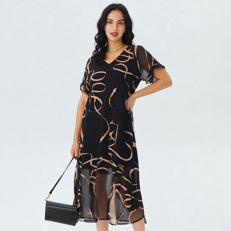 💝✨Vestido largo fluido estampado con cuello en V