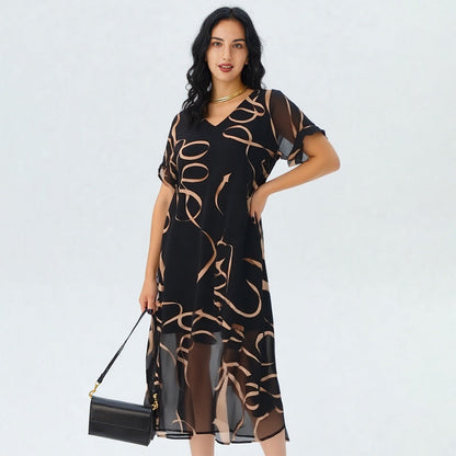 💝✨Vestido largo fluido estampado con cuello en V