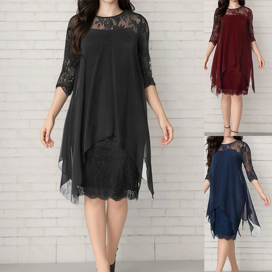 ⏰2026 VENTA DE VERANO – ¡50% DE DESCUENTO! 🔥Vestido Elegante con Encaje y Dobladillo Asimétrico para Mujer