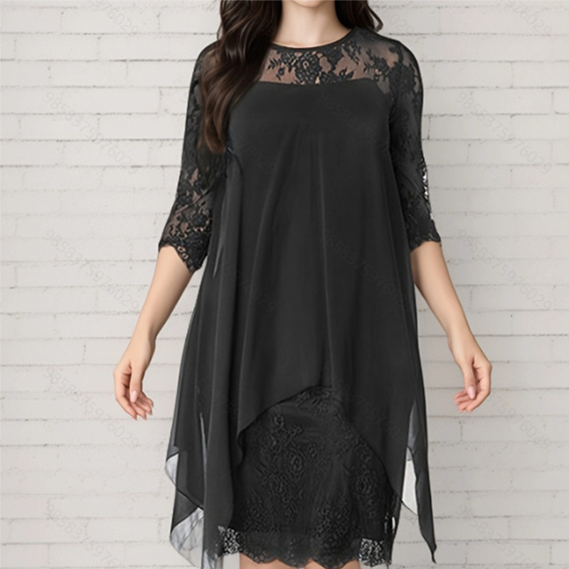 ⏰2026 VENTA DE VERANO – ¡50% DE DESCUENTO! 🔥Vestido Elegante con Encaje y Dobladillo Asimétrico para Mujer