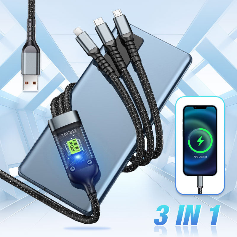 Cable de datos 3 en 1 de carga superrápida luminoso y transparente