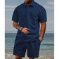 Conjunto de dos piezas para hombre con rombos: camisa manga corta con cuello y short cordón ajustable