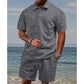 Conjunto de dos piezas para hombre con rombos: camisa manga corta con cuello y short cordón ajustable