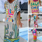 Vestido para Mujer con Estampado Moderno, Manga Corta y Cuello en V