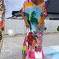 Vestido para Mujer con Estampado Moderno, Manga Corta y Cuello en V