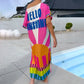 Vestido para Mujer con Estampado Moderno, Manga Corta y Cuello en V