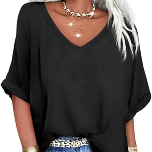 👕 ¡OFERTA POR TIEMPO LIMITADO 50% DE DESCUENTO! 🌸 Top de Mujer Holgado de Escote en V – 6 Colores, Tejido Suave ✨