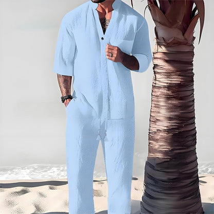 Moderno conjunto de dos piezas de algodón y lino para hombre