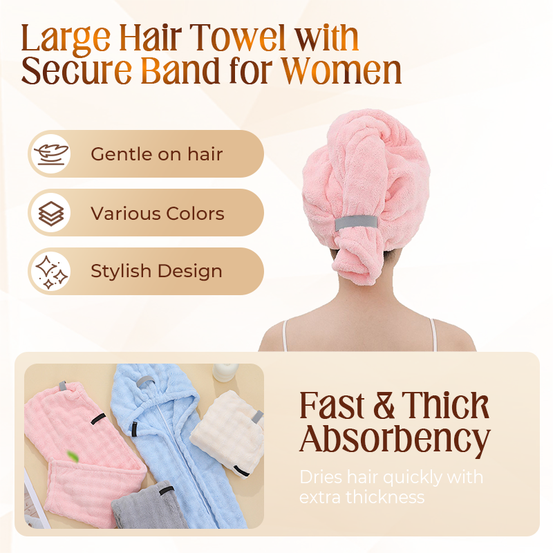 💫Compra 1 y llévate 1 gratis🛁Toalla grande para el cabello con cinta segura para mujeres
