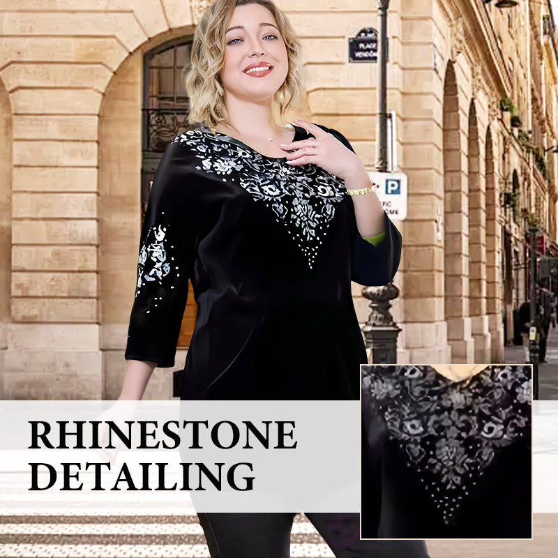 Conjunto de Top y Pantalón de Terciopelo con Estrás para Mujer