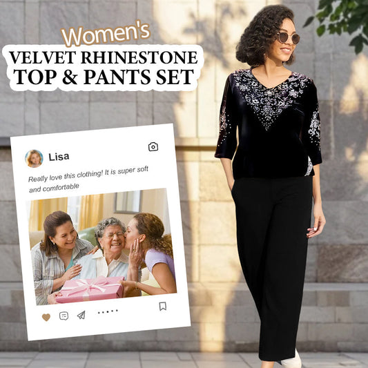 Conjunto de Top y Pantalón de Terciopelo con Estrás para Mujer