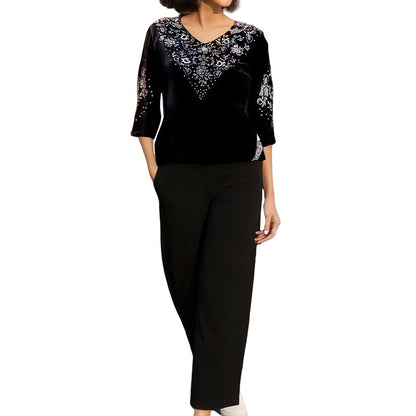 Conjunto de Top y Pantalón de Terciopelo con Estrás para Mujer