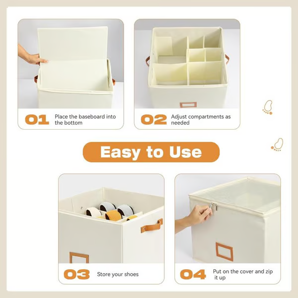 ⏰🔥 ¡50% DE DESCUENTO POR TIEMPO LIMITADO! 👟 Caja organizadora de zapatos de tela: plegable, de gran capacidad, a prueba de polvo y transpirable para armarios y dormitorios 🧺✨