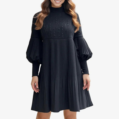 Elegante vestido plisado con manga de linterna para mujer