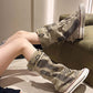 Botas retro de lona para mujer, planas y holgadas, media caña