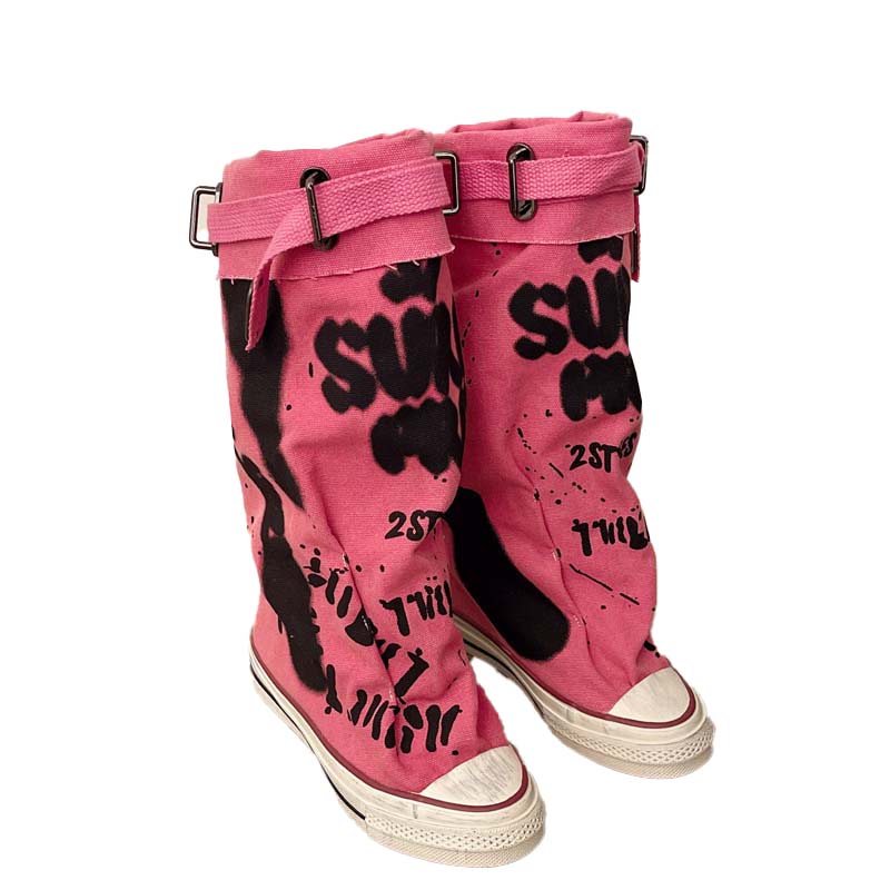 Botas retro de lona para mujer, planas y holgadas, media caña