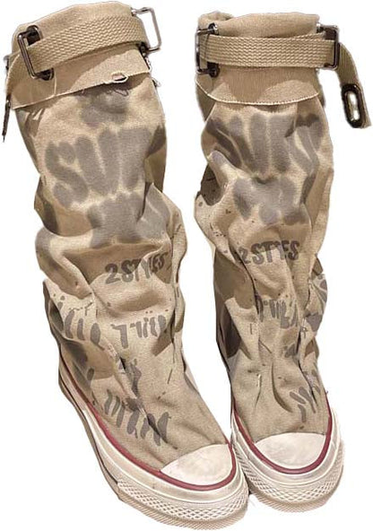 Botas retro de lona para mujer, planas y holgadas, media caña