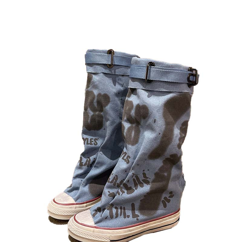 Botas retro de lona para mujer, planas y holgadas, media caña
