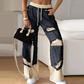 Pantalones anchos con cordón elástico de mezclilla de patchwork