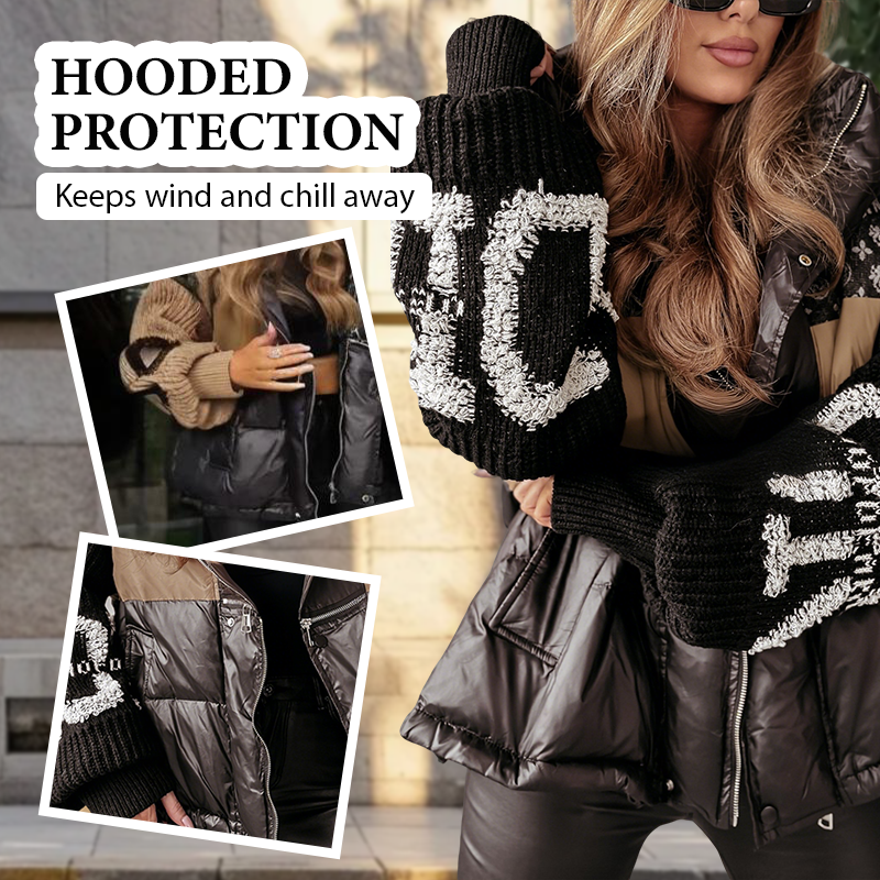 🎁 Oferta especial 49 % DE DESCUENTO 🔥 Chaqueta acolchada con capucha y mangas de punto patchwork para mujer | Envío urgente gratuito✈️