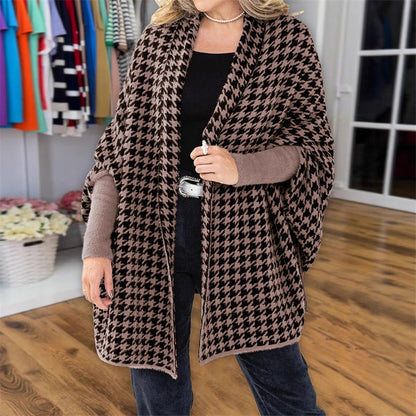 Poncho para Mujer de Pata de Gallo y Frente Abierto